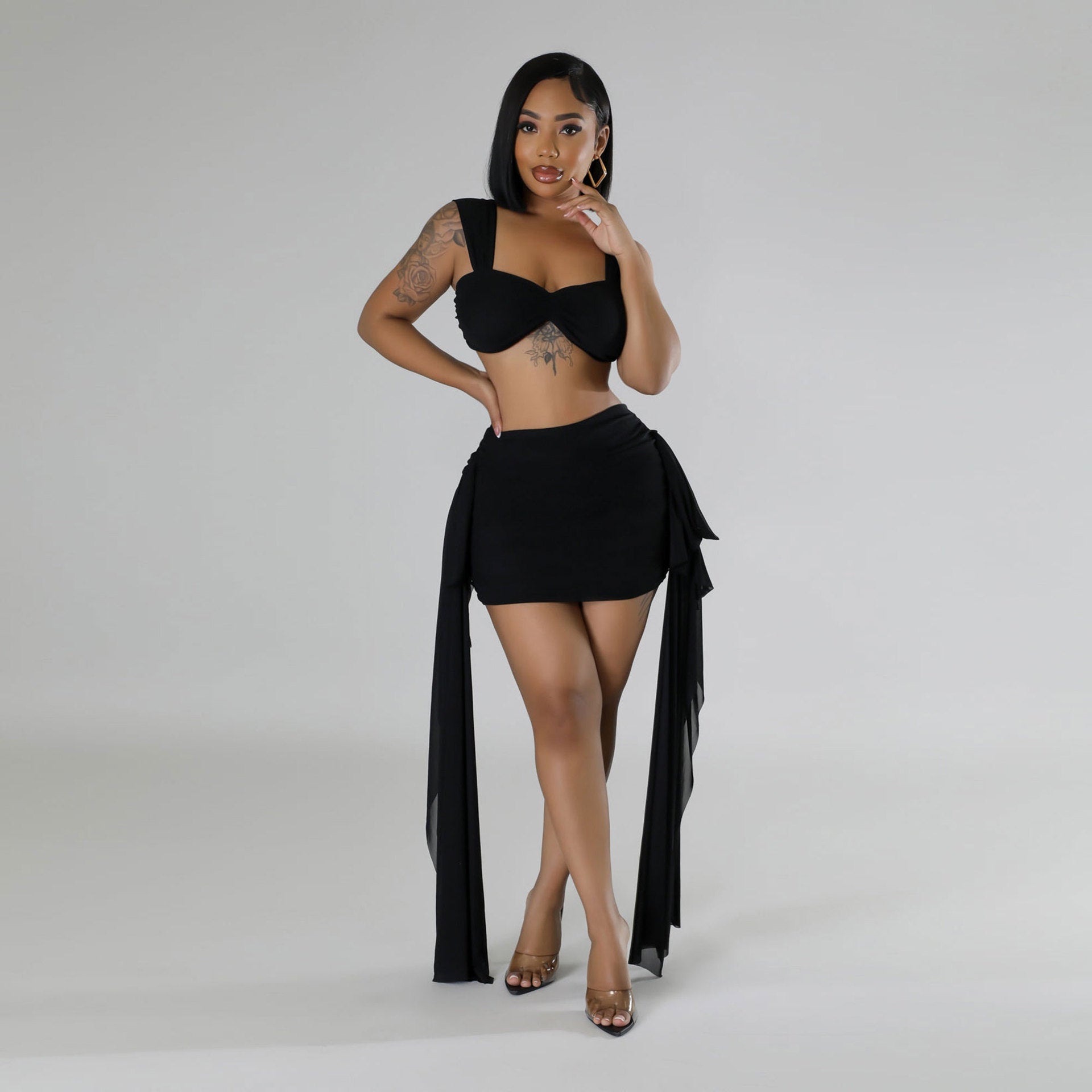 Women’s Fashion Skirt Set – Chic Sleeveless Top + Lotus Leaf Skirt
