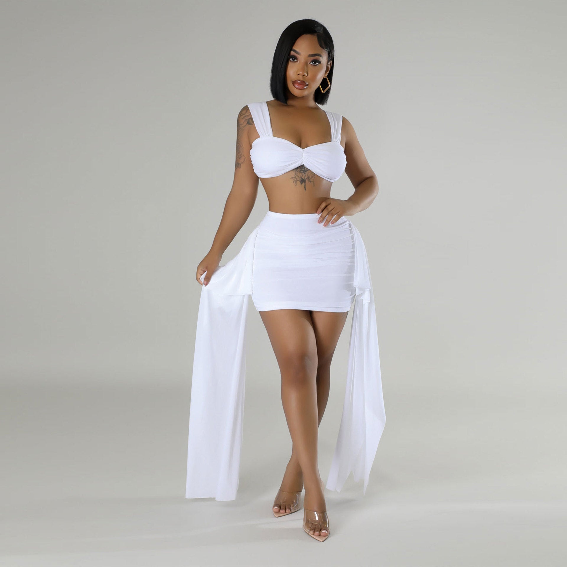 Women’s Fashion Skirt Set – Chic Sleeveless Top + Lotus Leaf Skirt