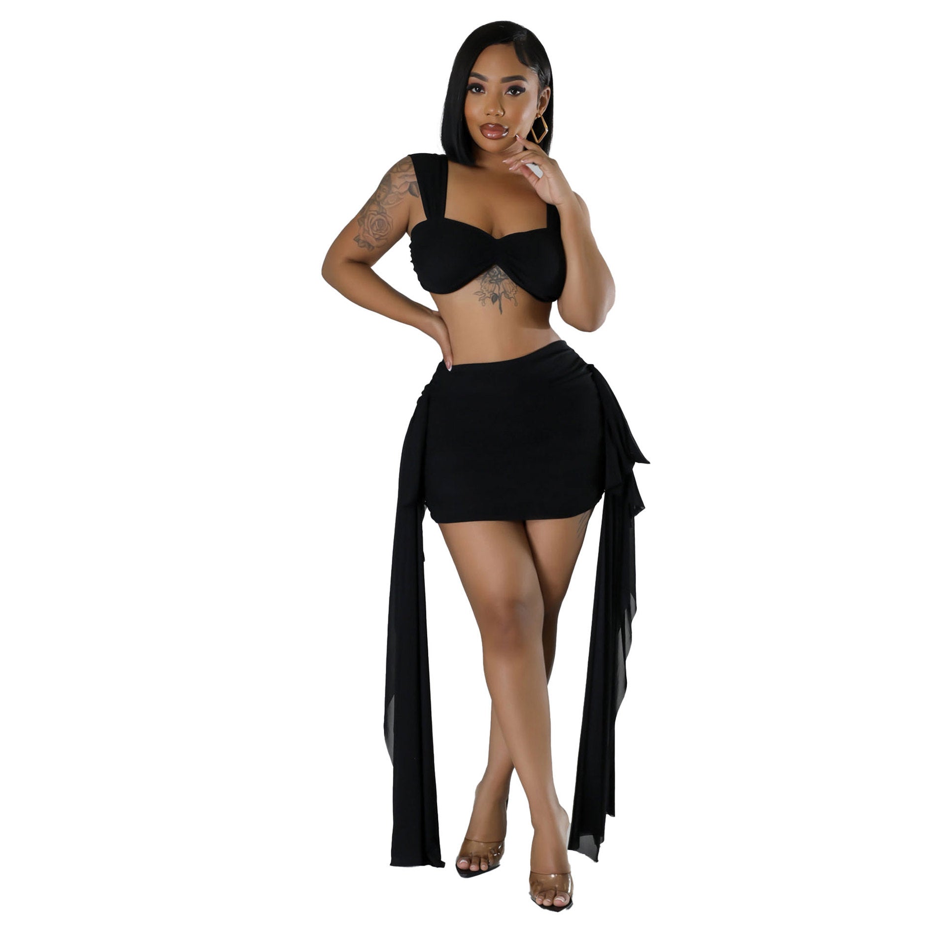 Women’s Fashion Skirt Set – Chic Sleeveless Top + Lotus Leaf Skirt