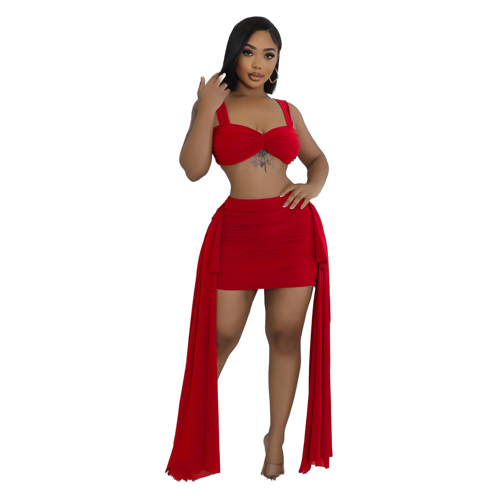 Women’s Fashion Skirt Set – Chic Sleeveless Top + Lotus Leaf Skirt