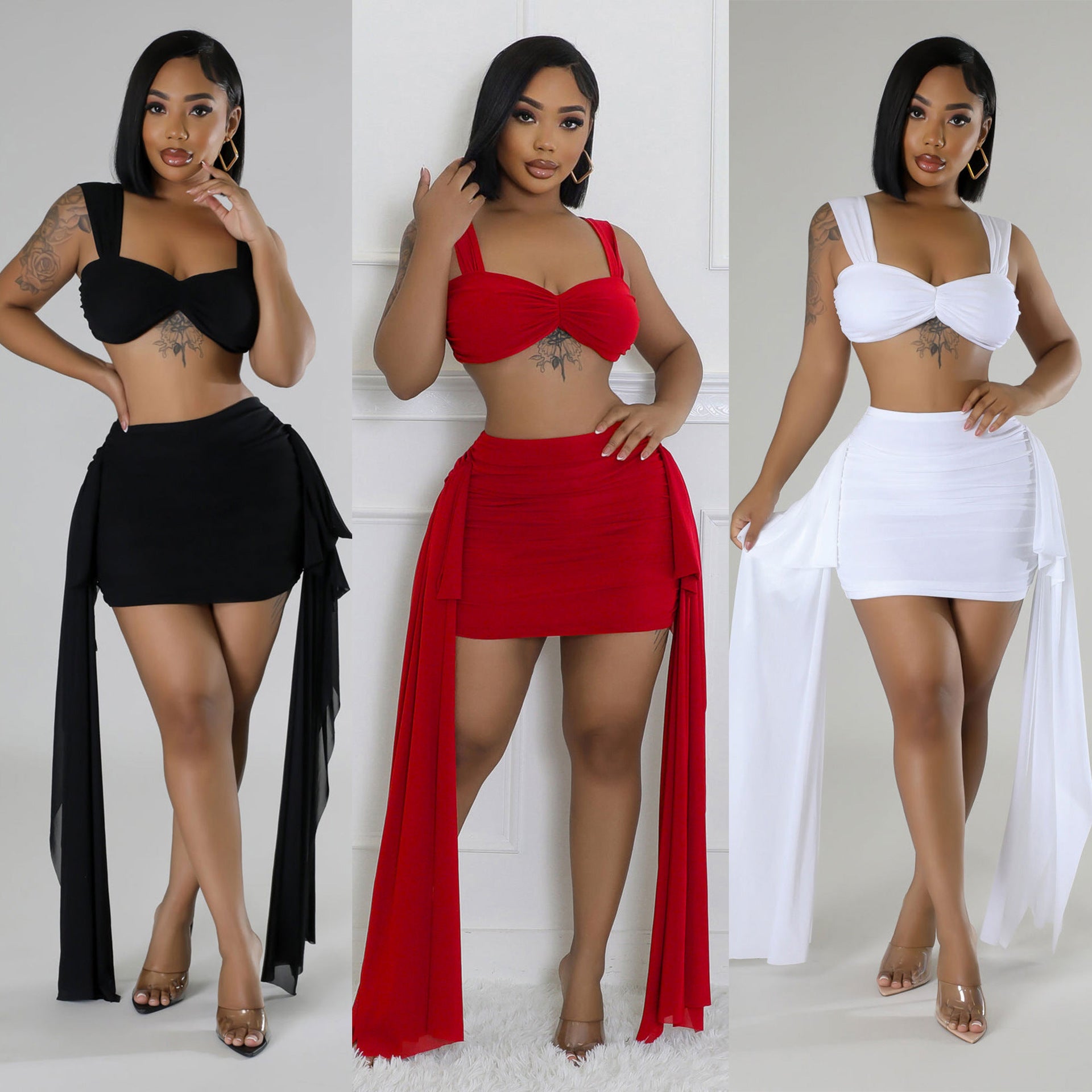 Women’s Fashion Skirt Set – Chic Sleeveless Top + Lotus Leaf Skirt