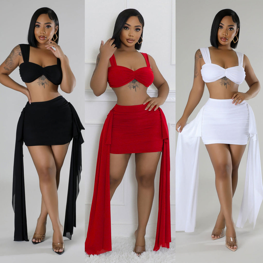 Women’s Fashion Skirt Set – Chic Sleeveless Top + Lotus Leaf Skirt